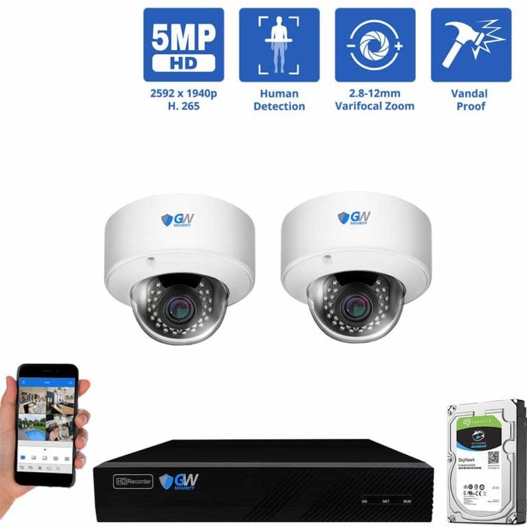 8 Channel NVR Security Camera System with 2 * 5MP IP Dome 2.8-12mm Varifocal Lens Camera, Human Detection, 4X Optical Zoom, Built-In Microphone, Vandal-Proof, PoE